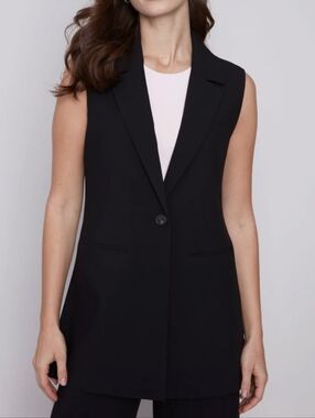 New $199 Talbots Long Single Button Black Vest Size 2 NWT Business Casual